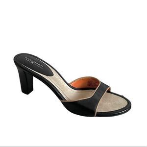 ROCKPORT Leather Slip On Mules Heels Black Camel 10